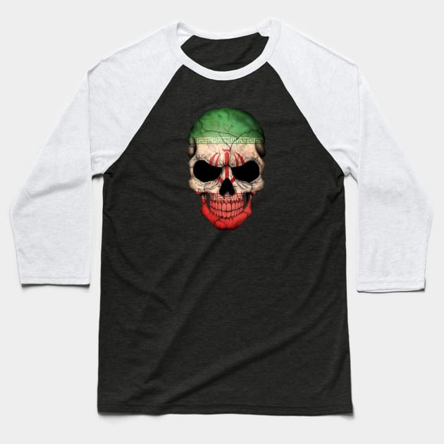 Iranian Flag Skull Baseball T-Shirt by jeffbartels